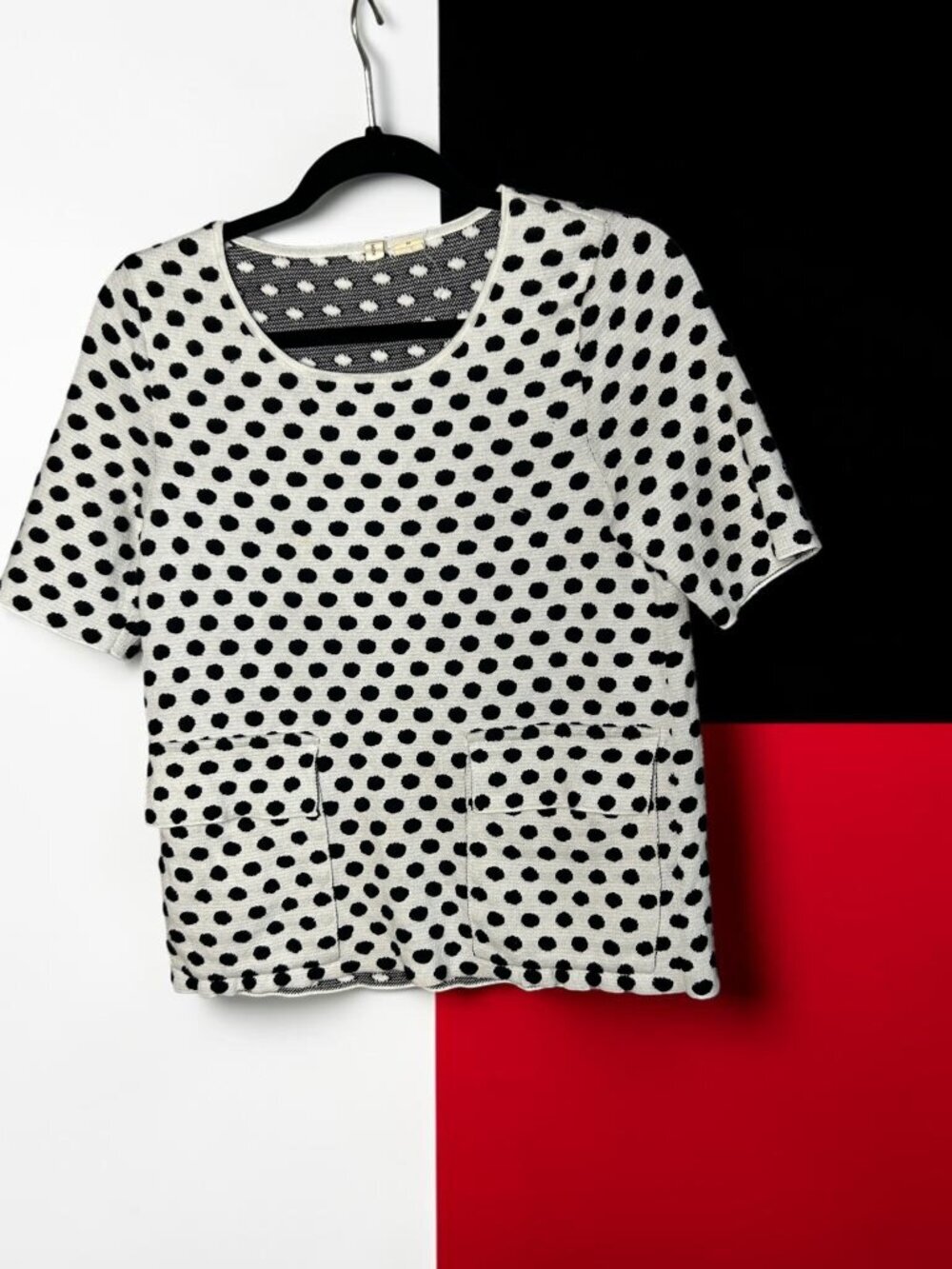 Anthropologie Moth Dottie Black White Polka Dot Scoop Neck Sweater Size Small